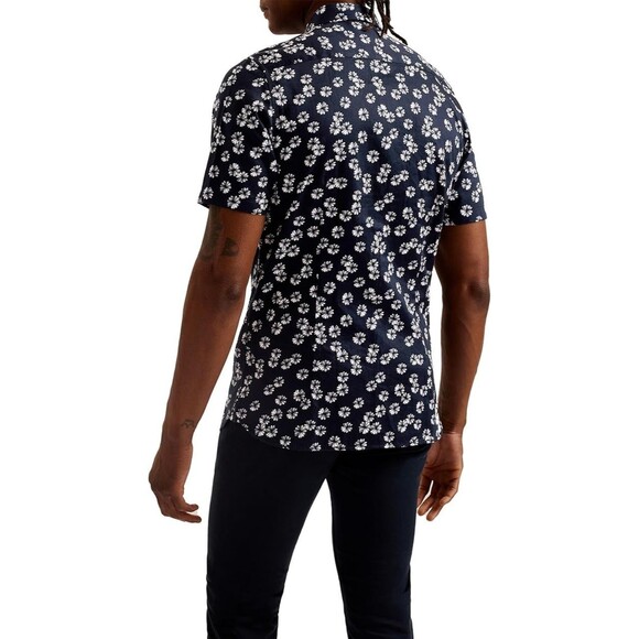 Ted Baker Slim Fit Printed Short Sleeve Button Front Shirt, Navy, L - Picture 2 of 2